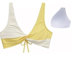 CALIA by Carrie Underwood Yellow Colorblock Twist Swimsuit Bikini Top Sz XS NWT